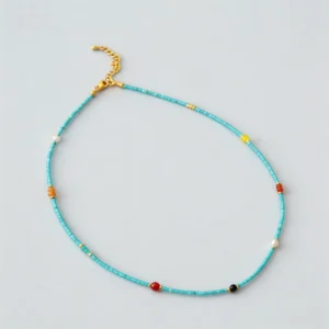 Niche design, retro artistic palace style, very fine turquoise bead minimalist elegant necklace, collarbone chain