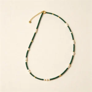 Natural Pearl Green Malachite Necklace for Women Collarbone Chain