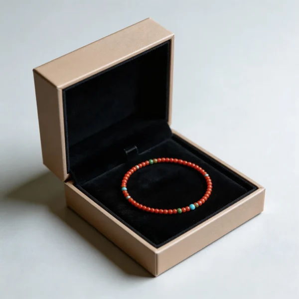 Original Nan Hong grade tiny millet beads 2mm bracelet with multi-treasure turquoise and silver persimmon red stackable