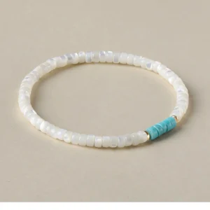 White Shell & Turquoise Beaded Bracelet
