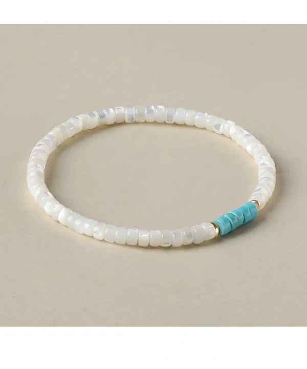 White Shell & Turquoise Beaded Bracelet