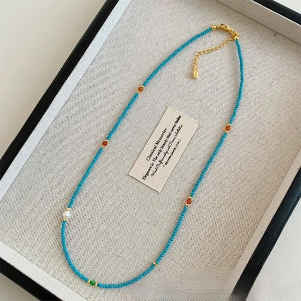 FineSeedBeadPearl&TurquoiseNecklace Light Luxury ·NatralHarmony · Modern Grace